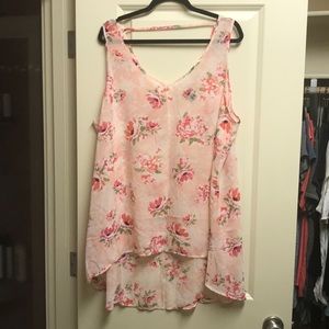Hi-lo sheer floral tank top